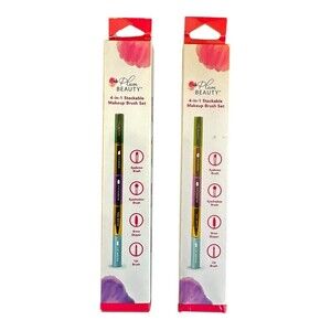Lot of 2 Plum Beauty 4-in-1 Stackable Makeup Brush Set - Eyebrow, Eyeshadow, Lip